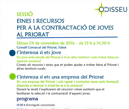 Sessió eines i recursos per a la contractació de joves al Priorat