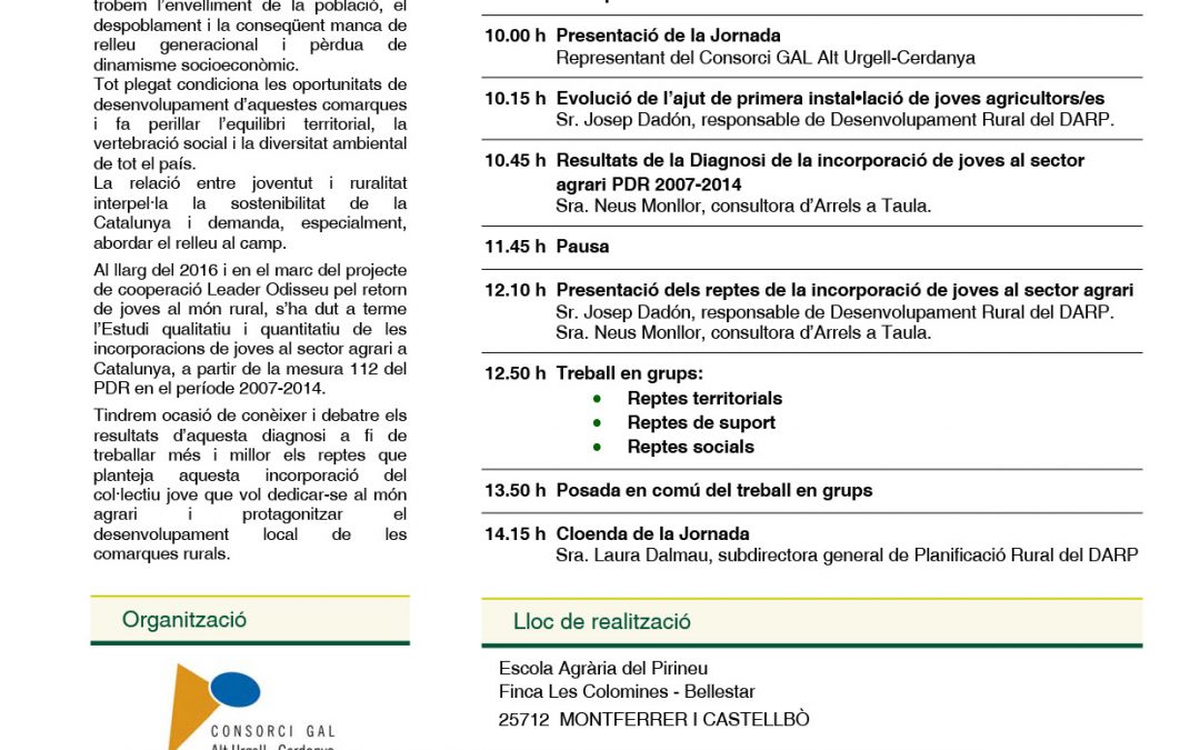 Jornada 9 de maig PATT Alt Urgell “JOVENTUT I DESENVOLUPAMENT RURAL”