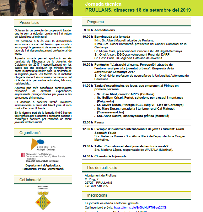 Talent jove a les comarques rurals, territori d’acollida. Projecte ODISSEU