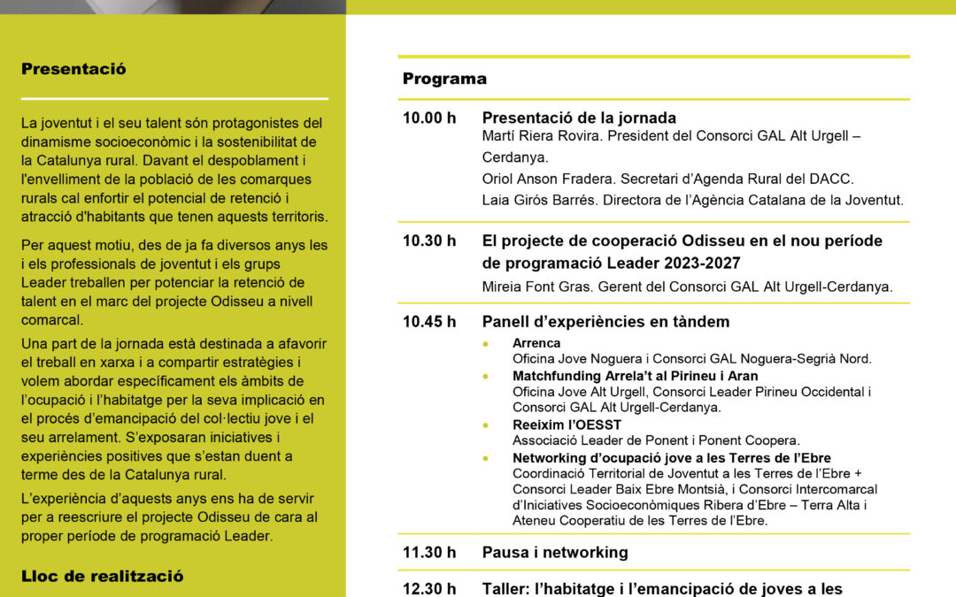 Jornada de treball “Talent jove al món rural” entre professionals de Joventut i els grups Leader de Catalunya